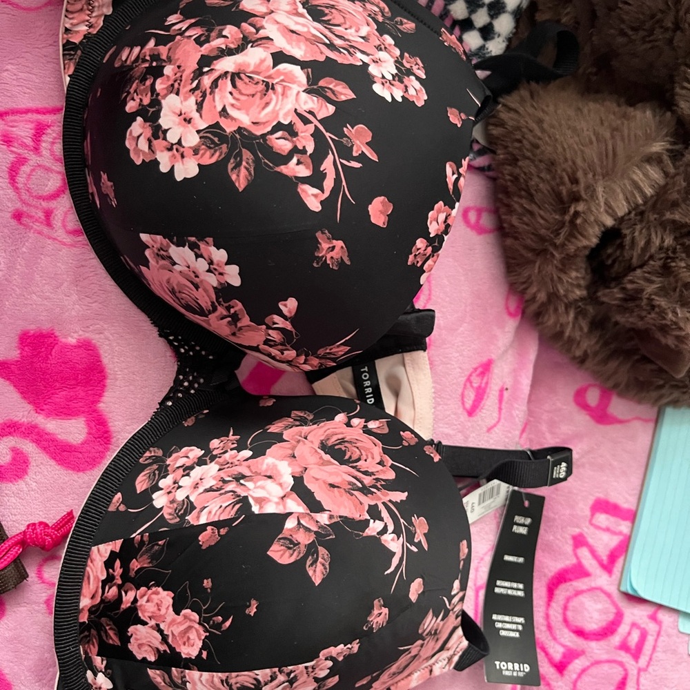torrid Black Bra with Pink Floral Print